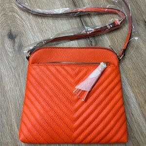 Fashion Puzzle Chevron Medium Crossbody bag w/ Tassel Accent